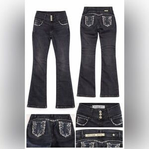 Silver Diva Bootcut Jeans Womens M Black Embellished Pockets Y2K Stretch Denim